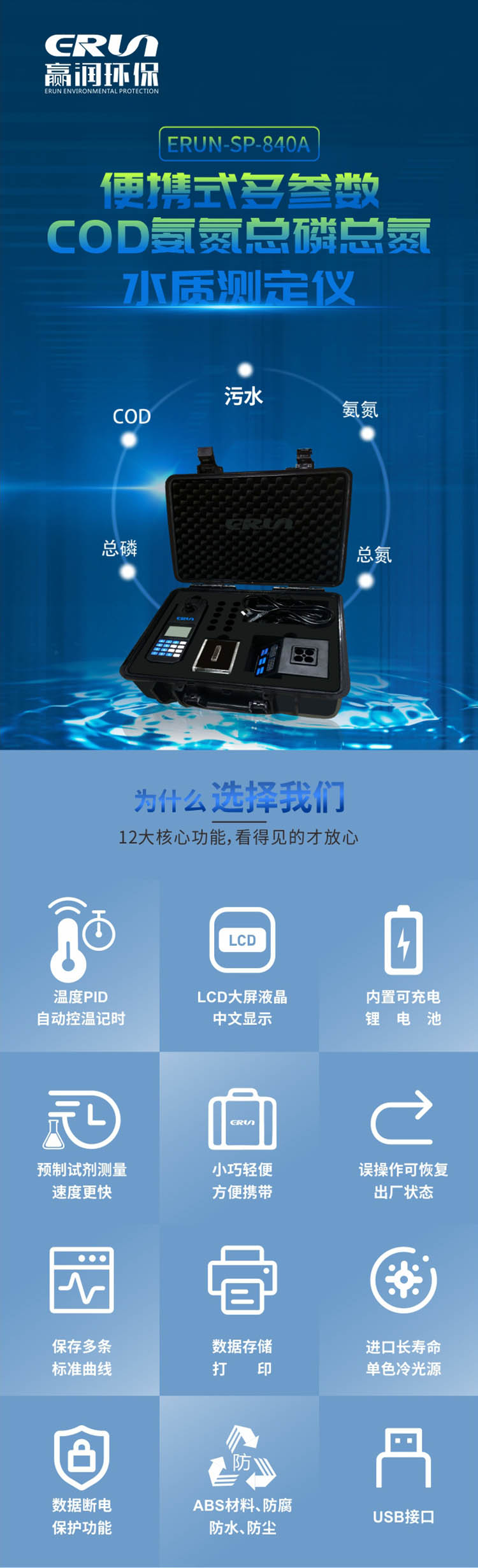 便攜式多參數(shù)COD、氨氮、總磷、總氮水質(zhì)測定儀