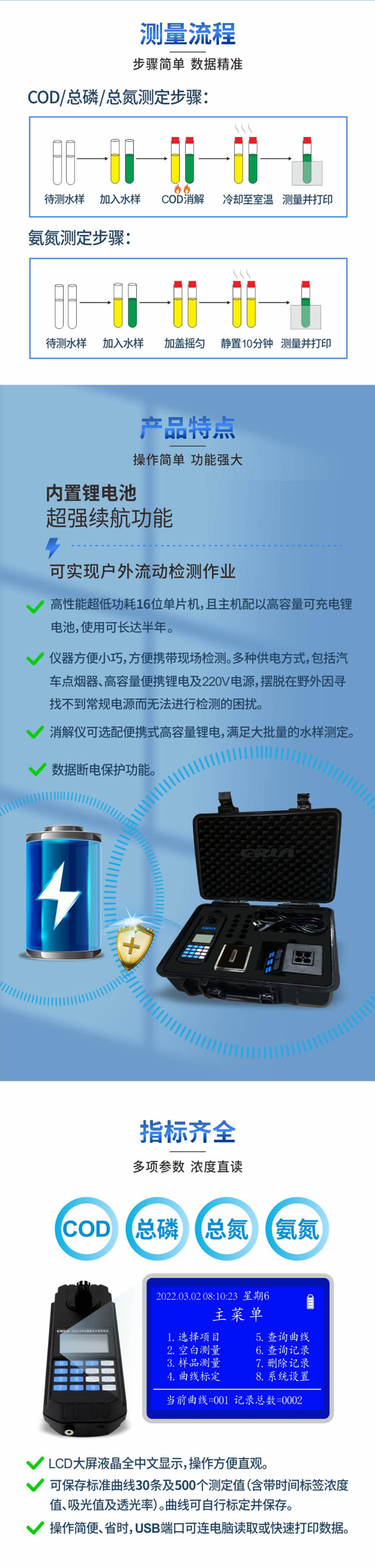 便攜式多參數(shù)COD、氨氮、總磷、總氮水質(zhì)測定儀